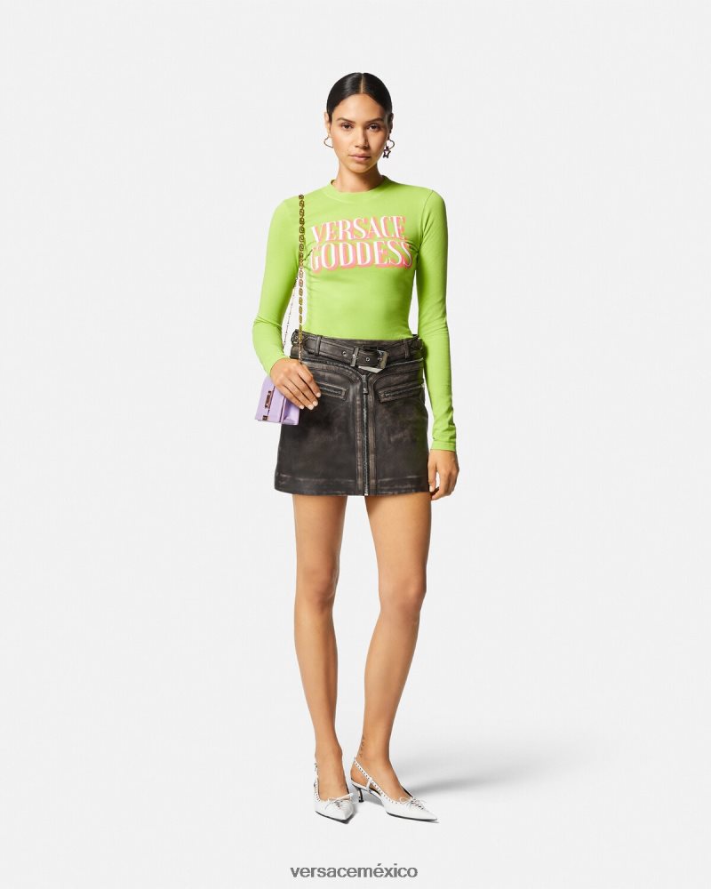 Versace minifalda de cuero cepillada gris ropa mujer 84626J182
