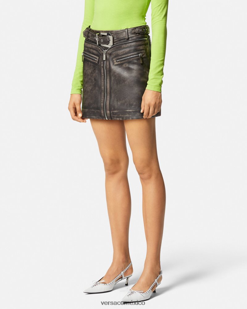 Versace minifalda de cuero cepillada gris ropa mujer 84626J182