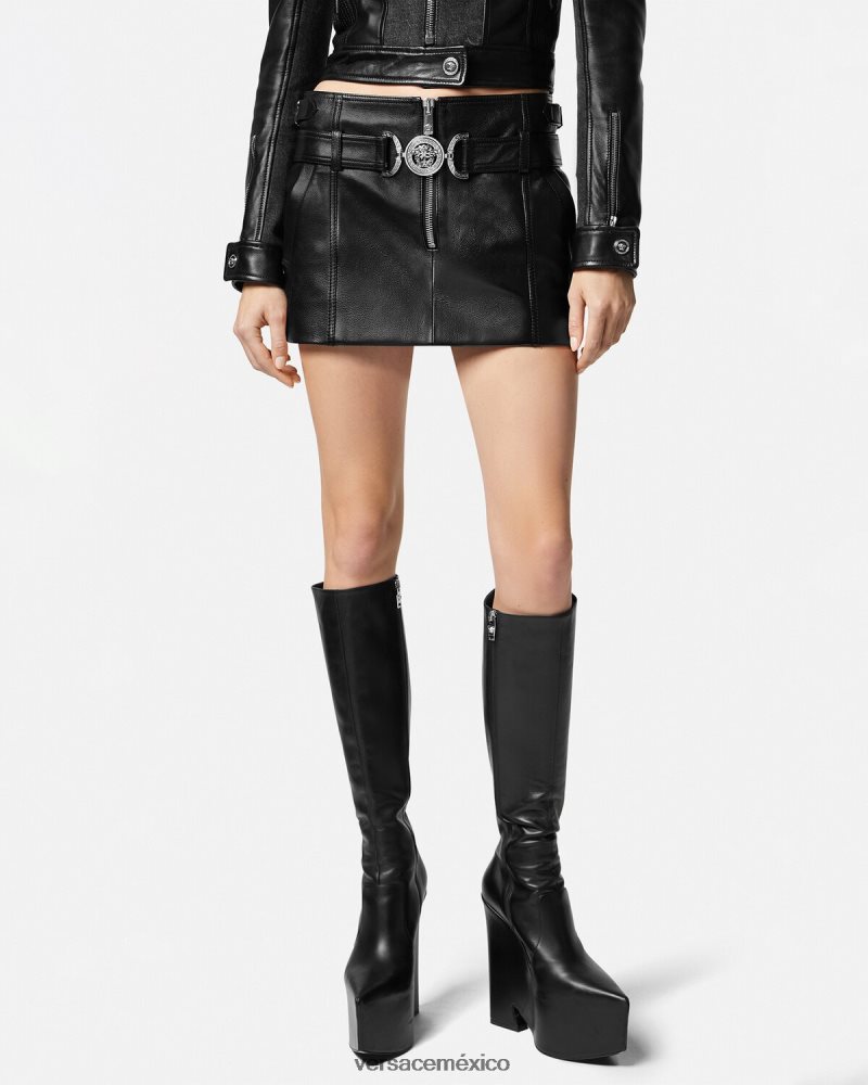 Versace minifalda de cuero con Medusa '95 negro ropa mujer 84626J175