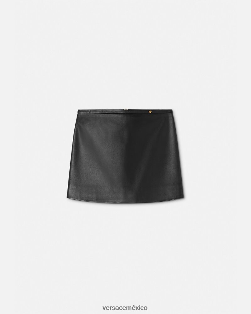 Versace minifalda de cuero con medusa negro ropa mujer 84626J172