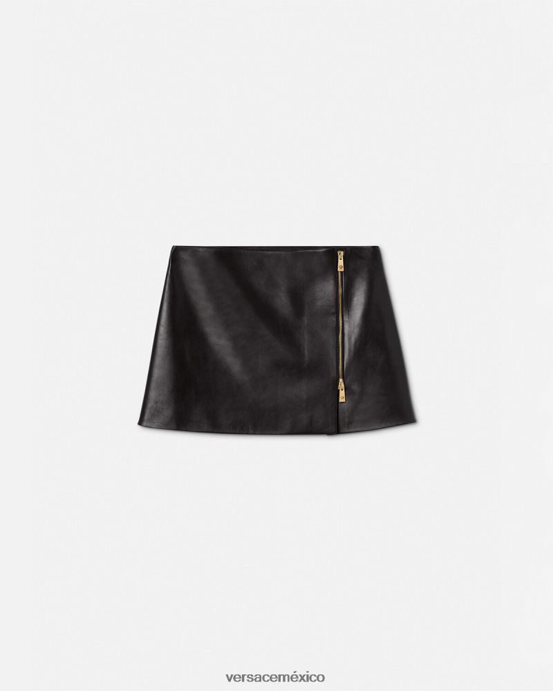 Versace minifalda de cuero con medusa negro ropa mujer 84626J181
