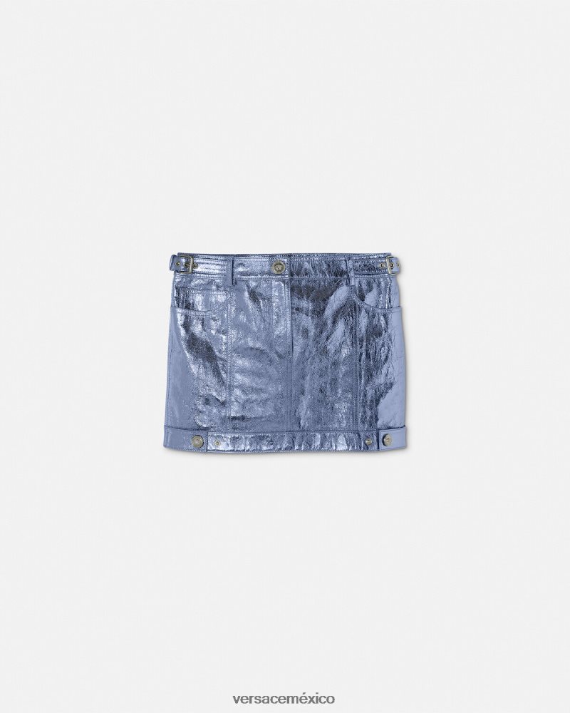 Versace minifalda de cuero metalizado con Medusa metálico ropa mujer 84626J160