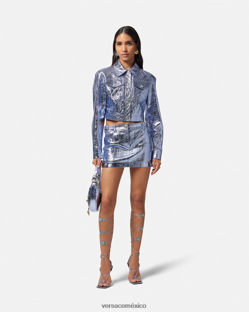 Versace minifalda de cuero metalizado con Medusa metálico ropa mujer 84626J160