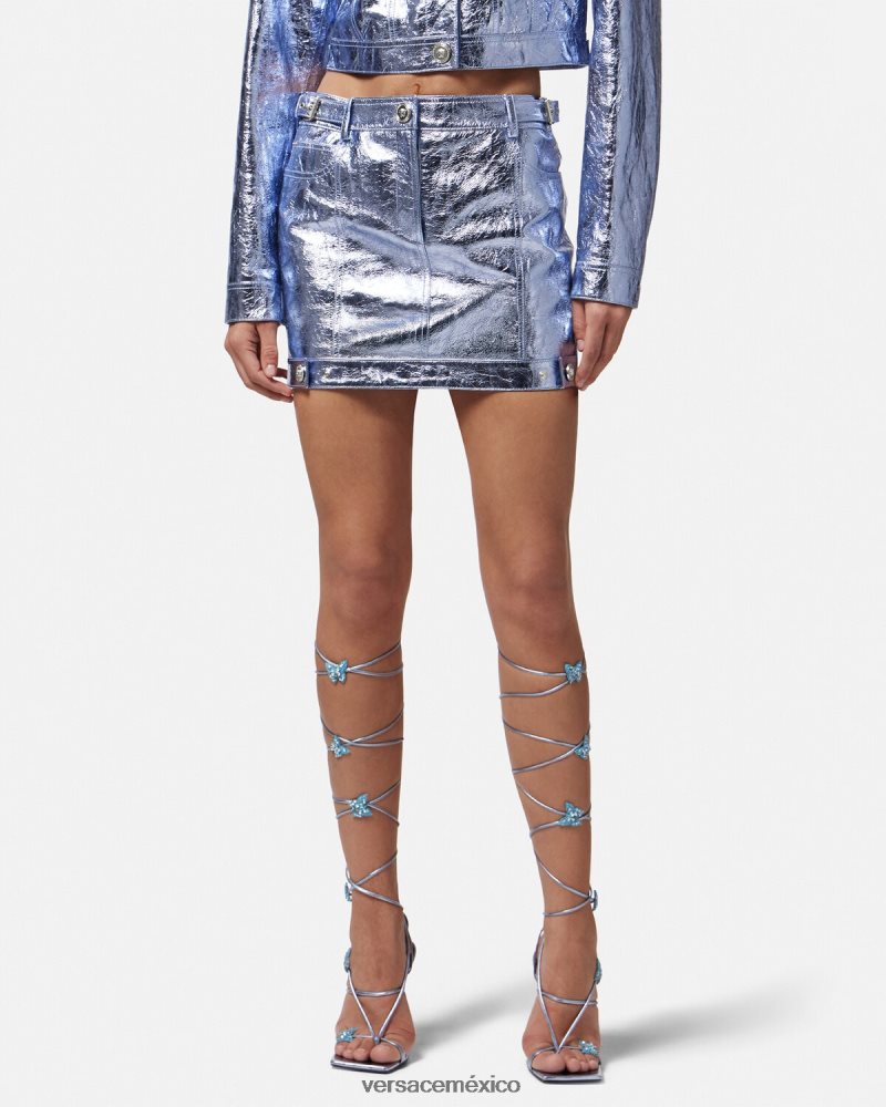 Versace minifalda de cuero metalizado con Medusa metálico ropa mujer 84626J160