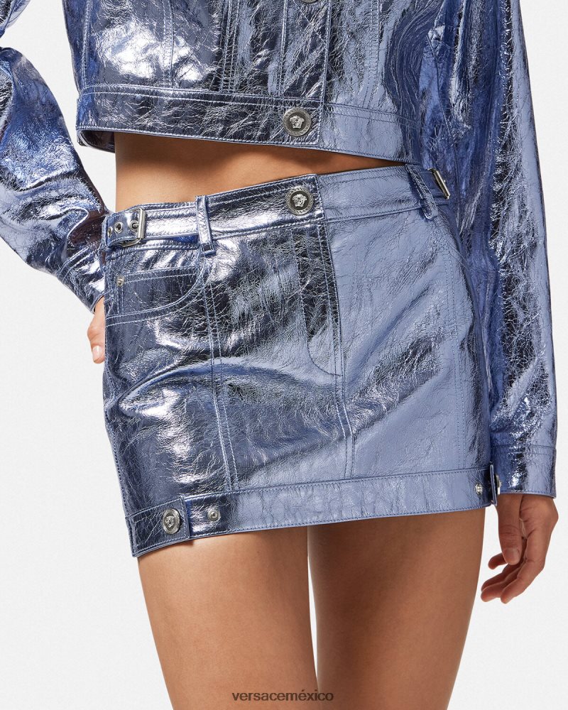 Versace minifalda de cuero metalizado con Medusa metálico ropa mujer 84626J160