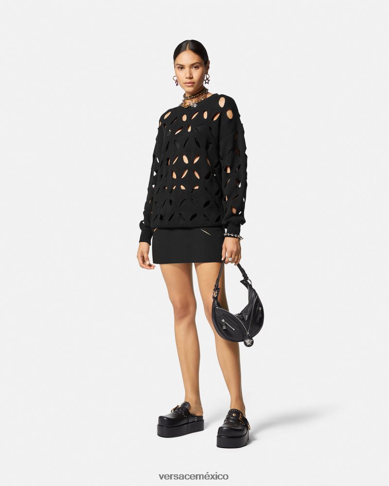 Versace minifalda de lana con cortes negro ropa mujer 84626J125