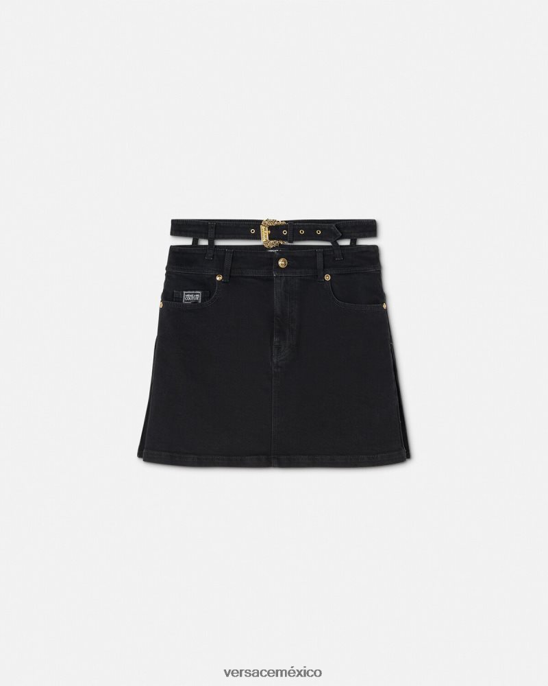 Versace minifalda de mezclilla con hebilla barroca negro ropa mujer 84626J2151