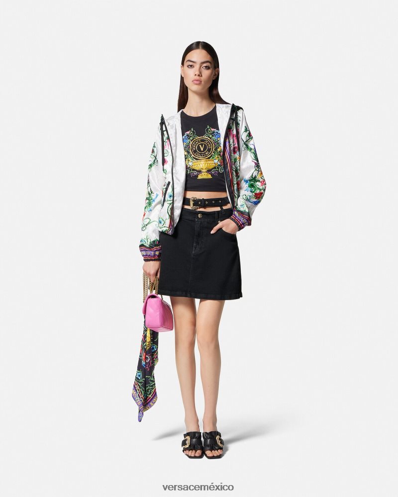 Versace minifalda de mezclilla con hebilla barroca negro ropa mujer 84626J2151