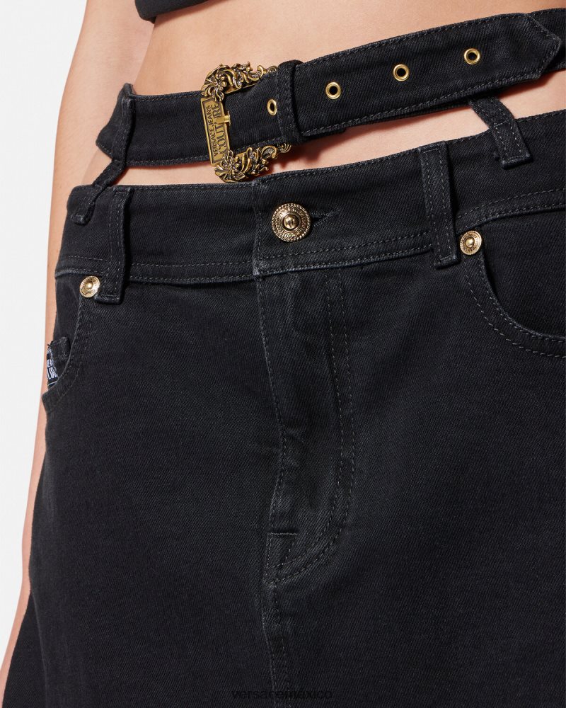 Versace minifalda de mezclilla con hebilla barroca negro ropa mujer 84626J2151