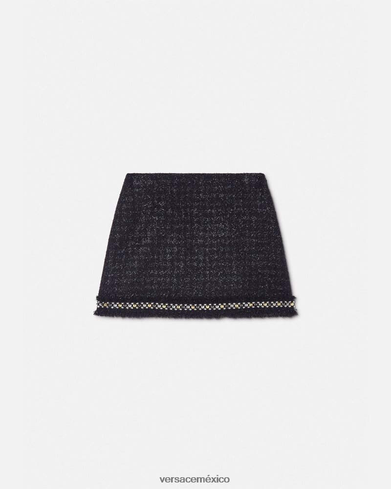 Versace minifalda de tweed con pinchos negro ropa mujer 84626J186