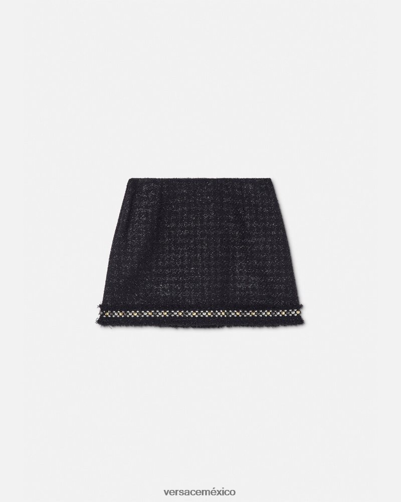 Versace minifalda de tweed con pinchos negro ropa mujer 84626J186