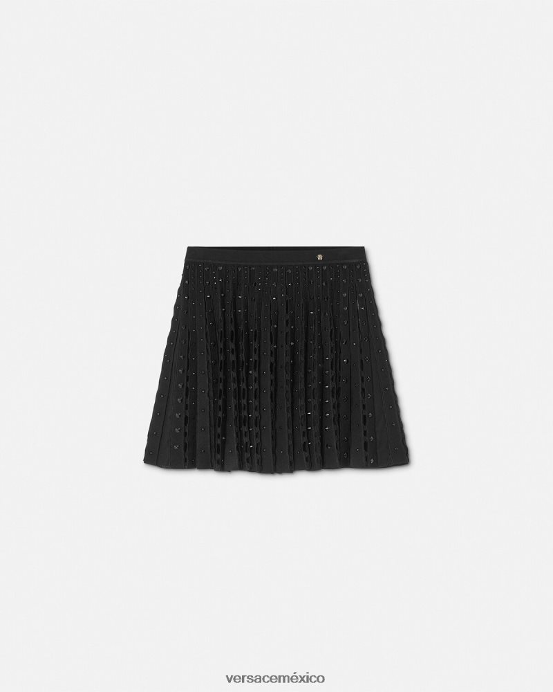 Versace minifalda plisada de punto con pinchos negro ropa mujer 84626J184