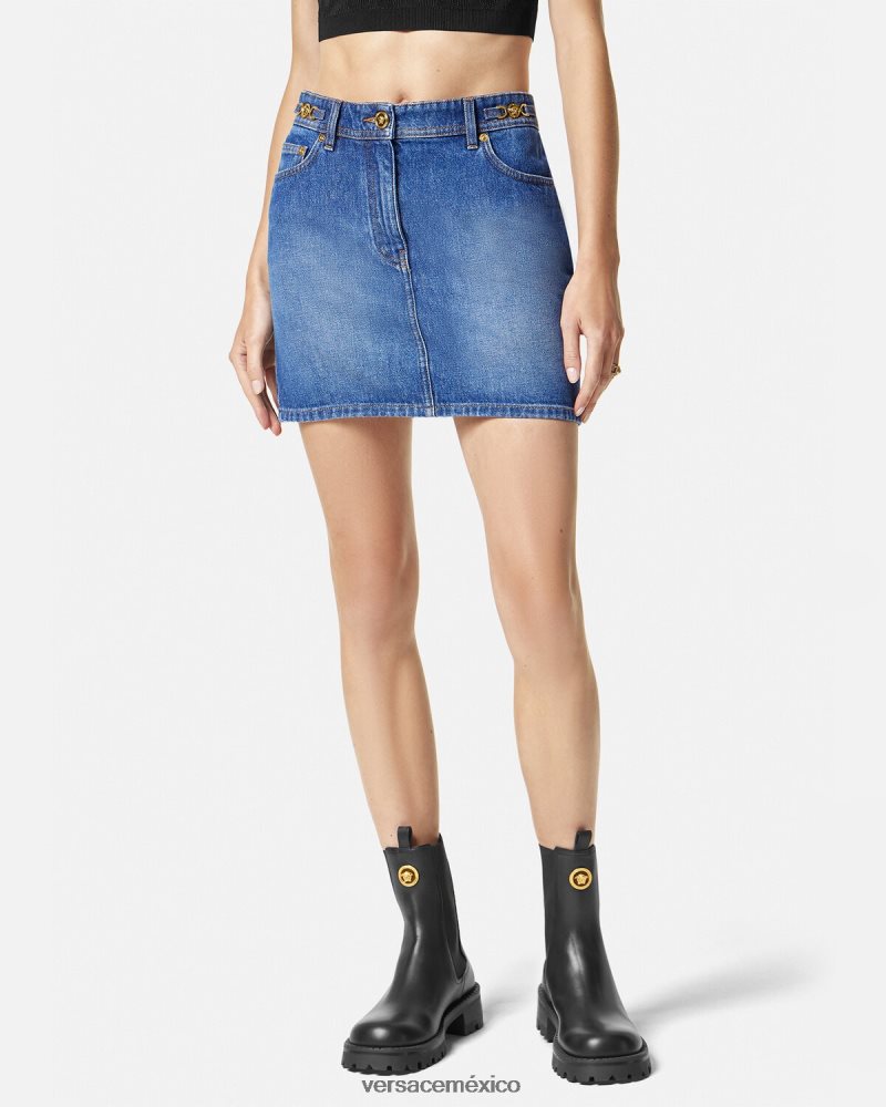 Versace minifalda vaquera con Medusa '95 azul ropa mujer 84626J167