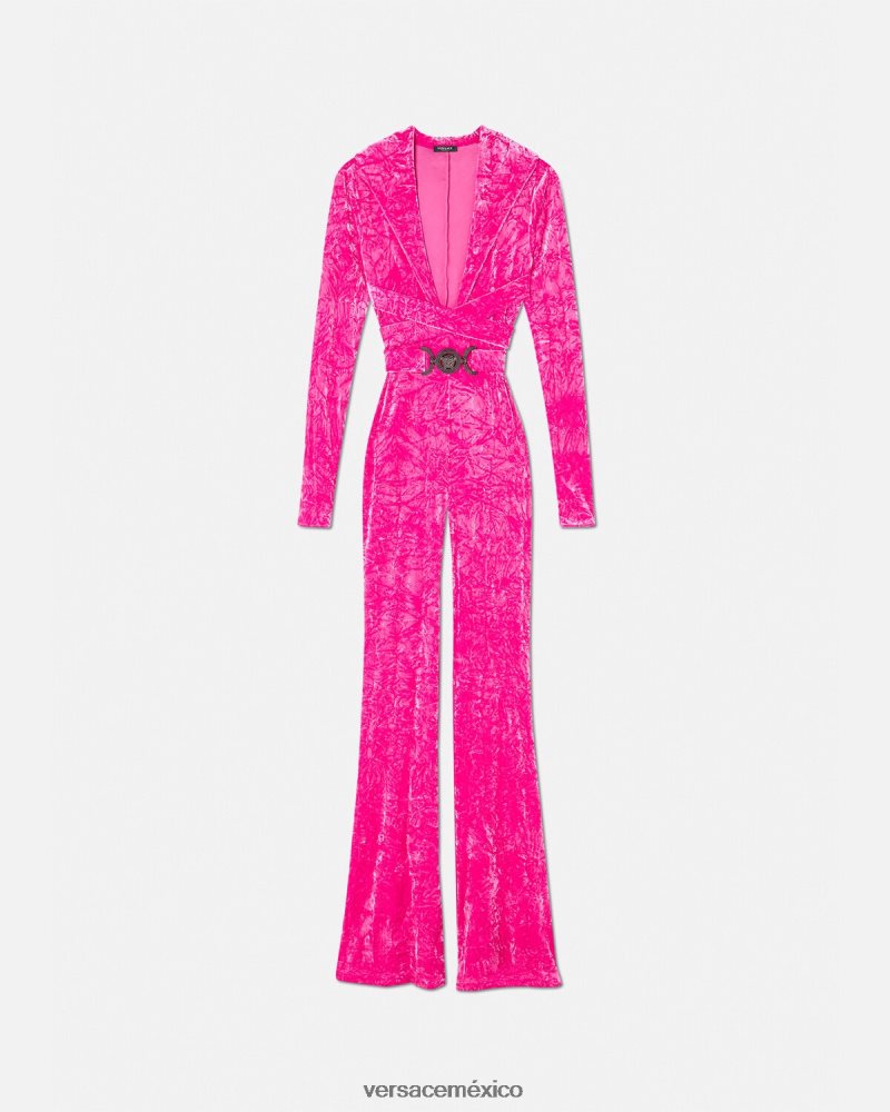 Versace mono largo con capucha de terciopelo con Medusa '95 fucsia ropa mujer 84626J56