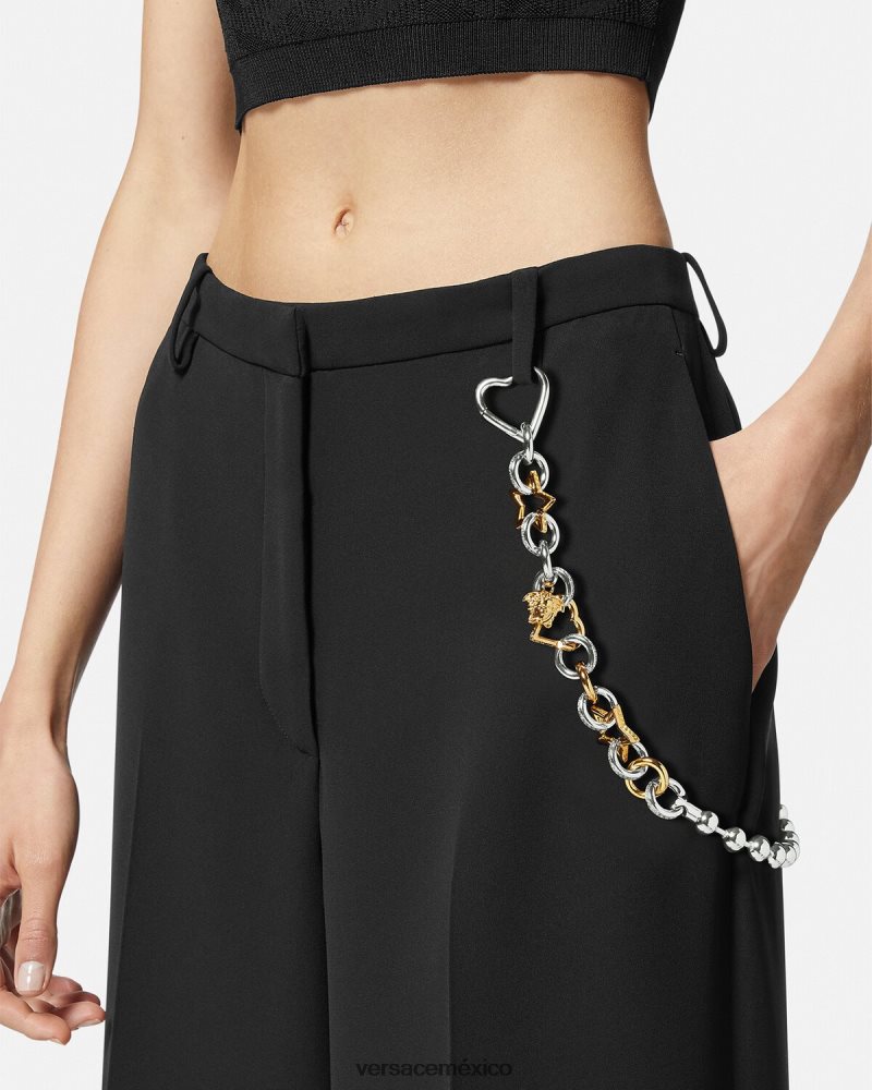 Versace cinturón con trabillas de cadena original oro plateado ropa mujer 84626J218