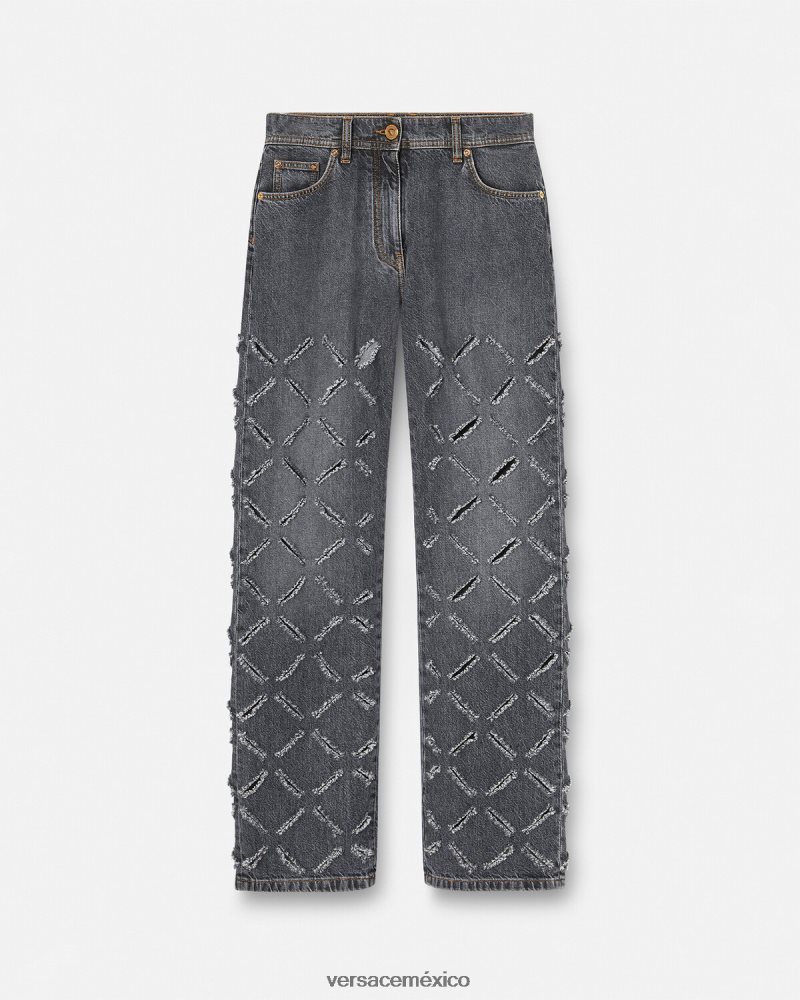 Versace jeans anchos con cortes gris ropa mujer 84626J226