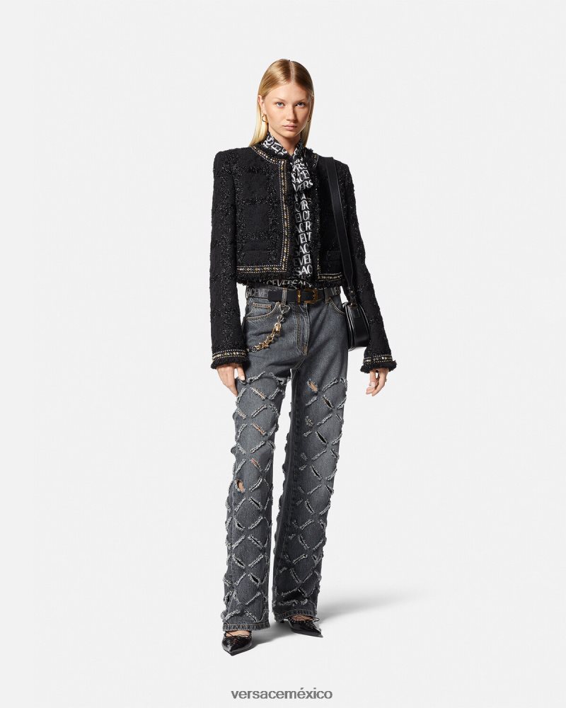 Versace jeans anchos con cortes gris ropa mujer 84626J226