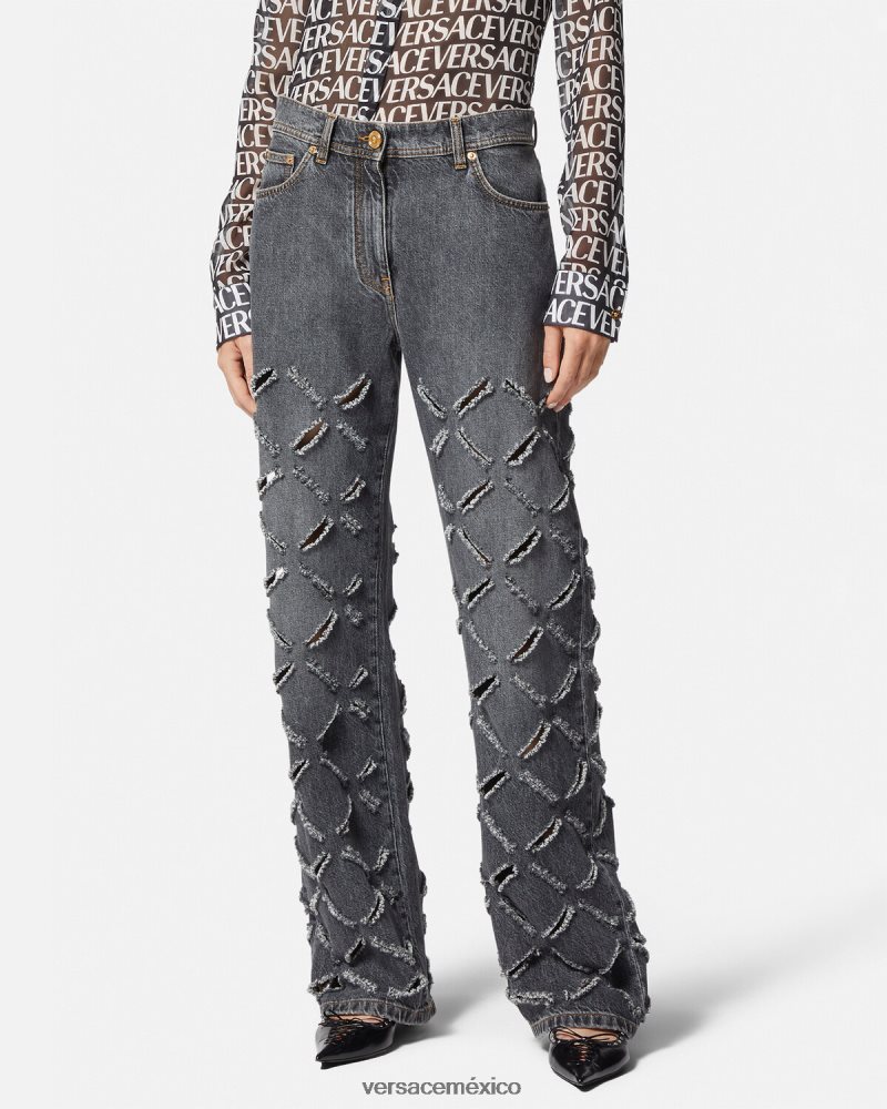 Versace jeans anchos con cortes gris ropa mujer 84626J226