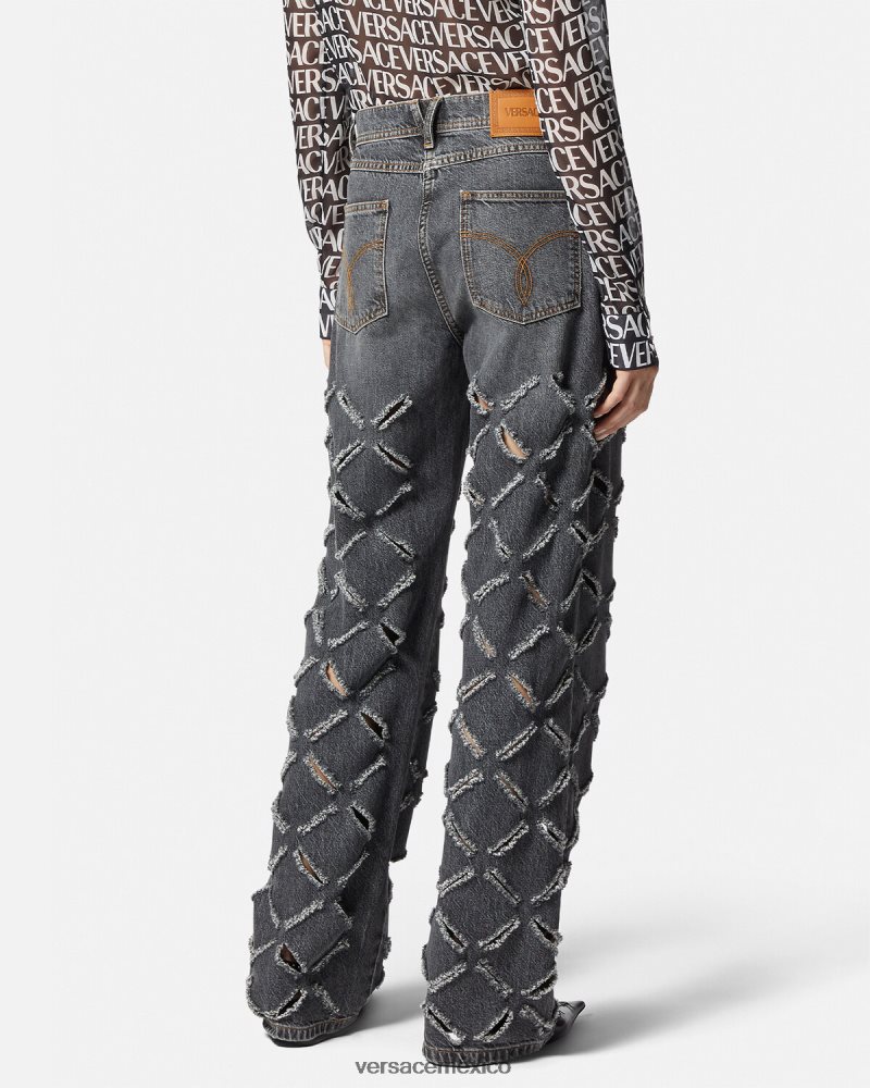 Versace jeans anchos con cortes gris ropa mujer 84626J226
