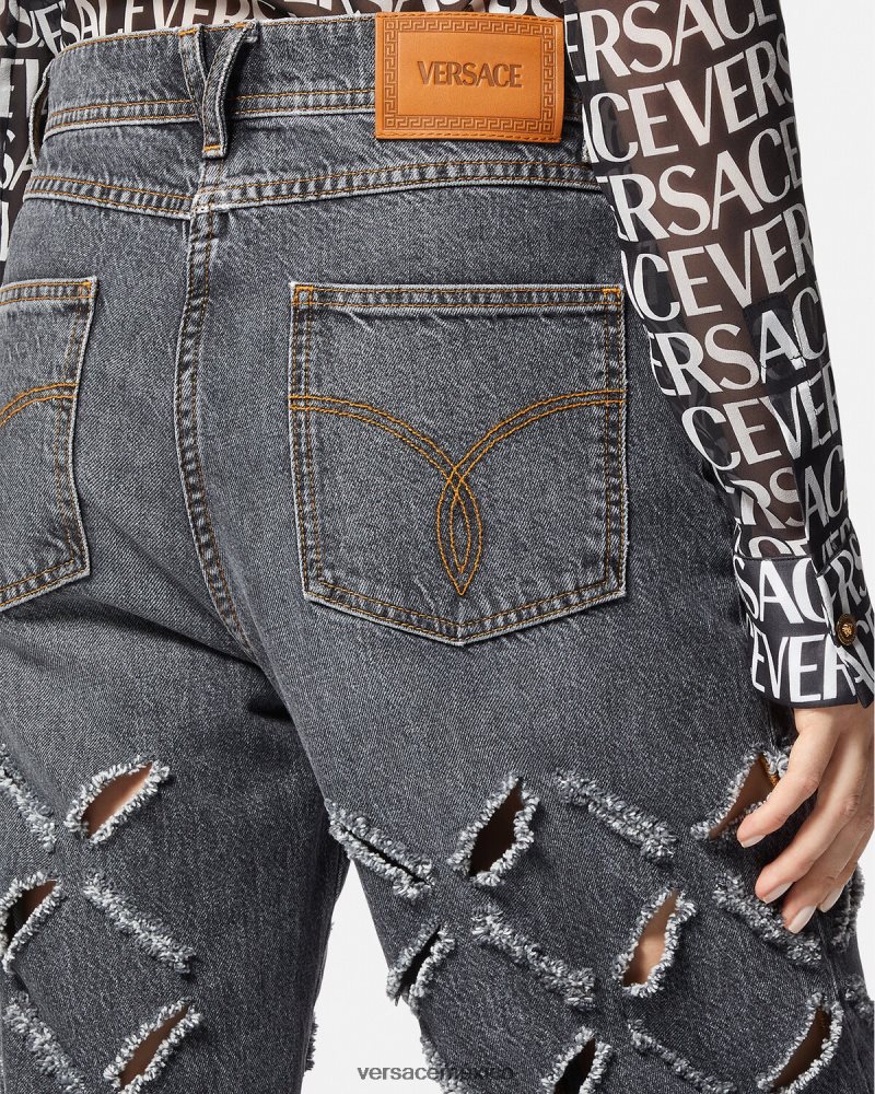 Versace jeans anchos con cortes gris ropa mujer 84626J226