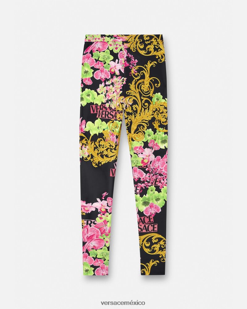 Versace leggins con orquídeas medusa negro y estampado ropa mujer 84626J221