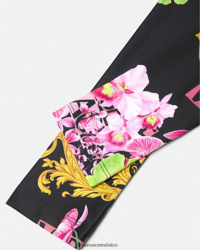 Versace leggins con orquídeas medusa negro y estampado ropa mujer 84626J221