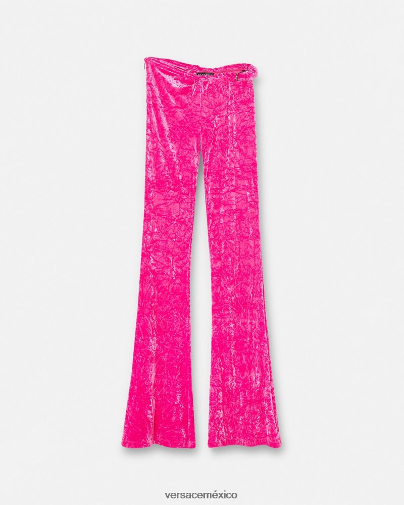 Versace pantalones acampanados de terciopelo enrollados fucsia ropa mujer 84626J215