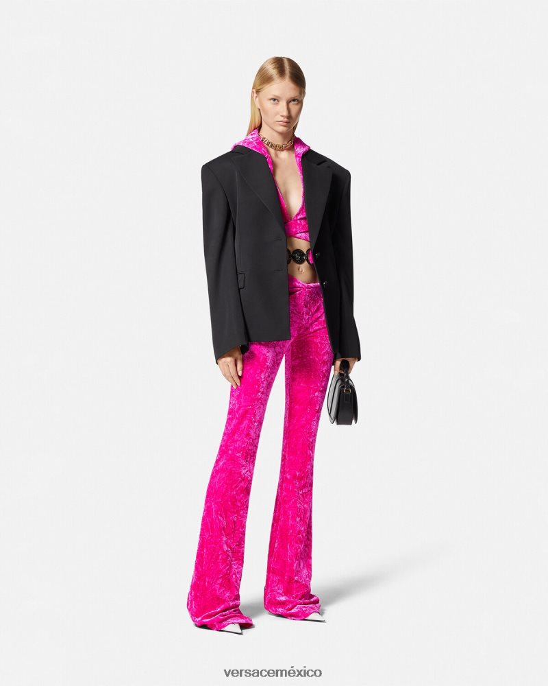 Versace pantalones acampanados de terciopelo enrollados fucsia ropa mujer 84626J215