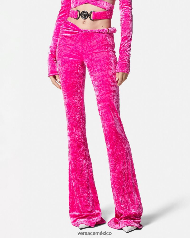 Versace pantalones acampanados de terciopelo enrollados fucsia ropa mujer 84626J215
