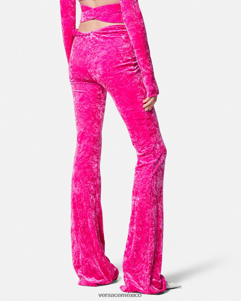 Versace pantalones acampanados de terciopelo enrollados fucsia ropa mujer 84626J215