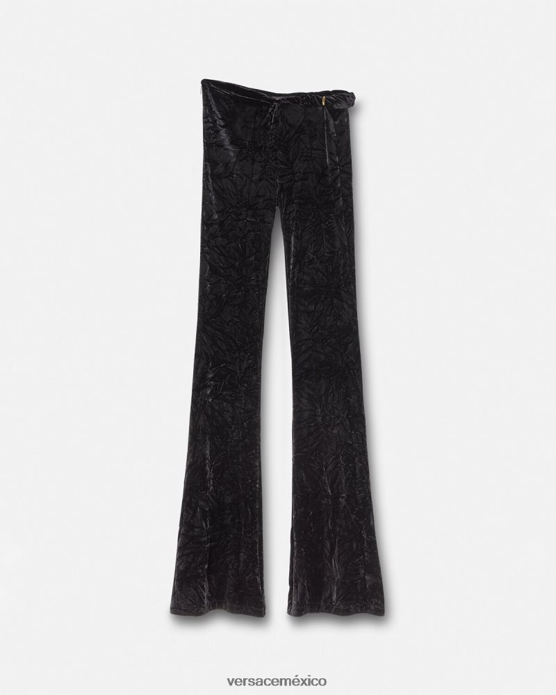 Versace pantalones acampanados de terciopelo enrollados negro ropa mujer 84626J216