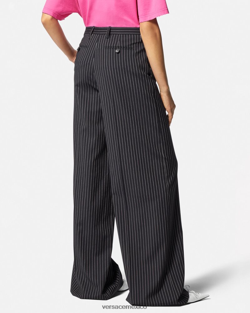 Versace pantalones anchos a rayas diplomáticas negro ropa mujer 84626J123