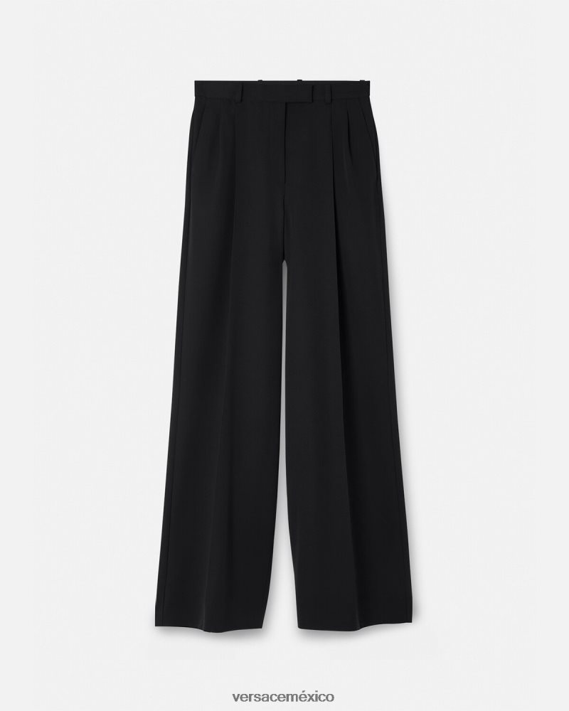 Versace pantalones anchos con pliegues negro ropa mujer 84626J200
