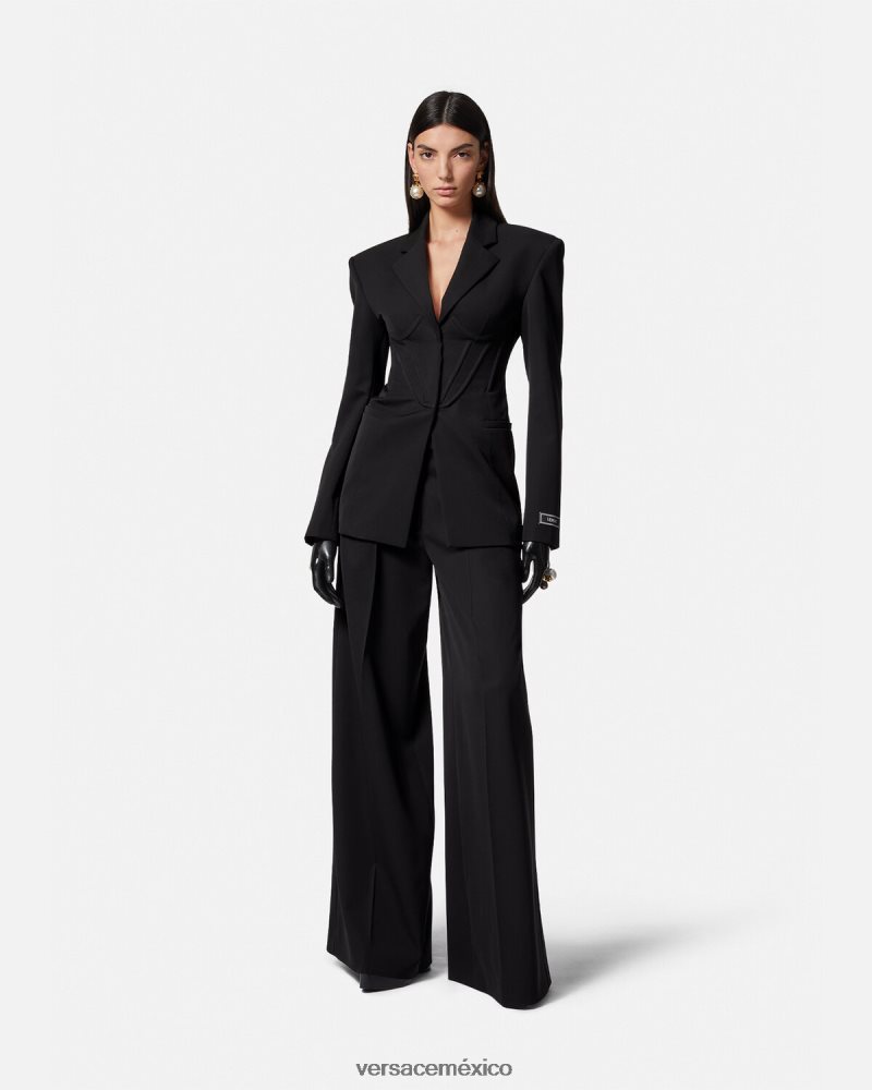 Versace pantalones anchos con pliegues negro ropa mujer 84626J200