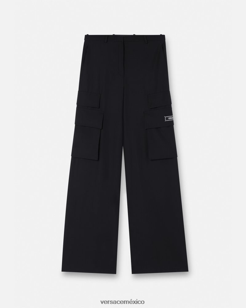 Versace pantalones cargo anchos negro ropa mujer 84626J204