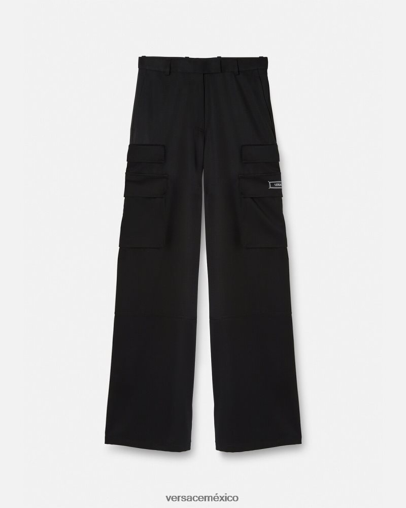 Versace pantalones cargo con logo negro ropa mujer 84626J201