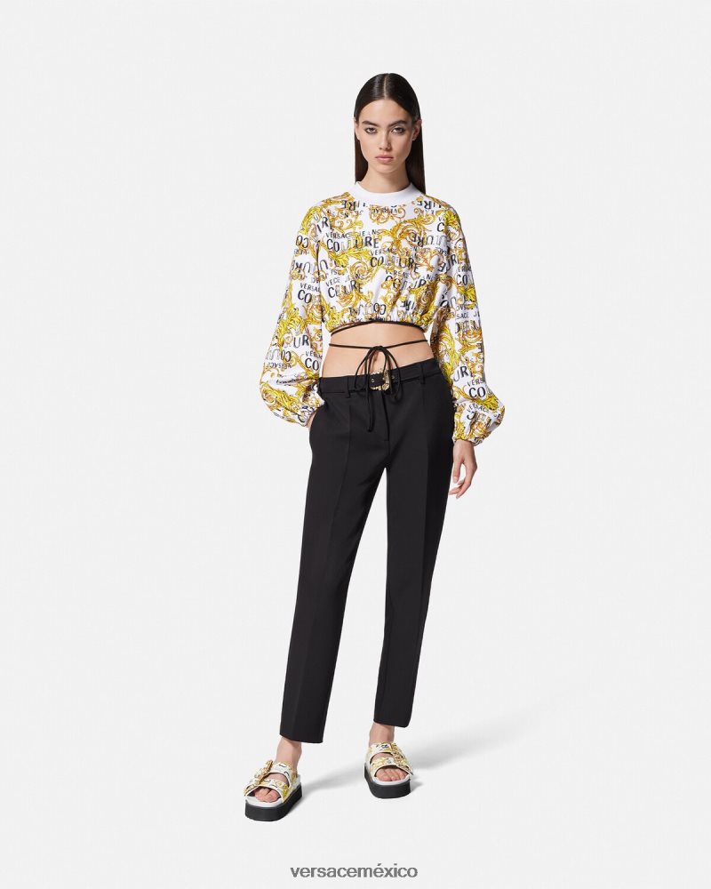 Versace pantalones con hebilla barroca negro ropa mujer 84626J2150