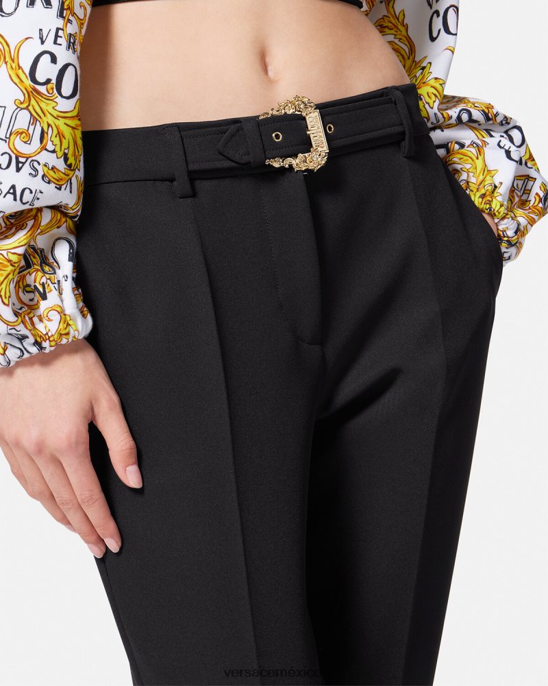 Versace pantalones con hebilla barroca negro ropa mujer 84626J2150