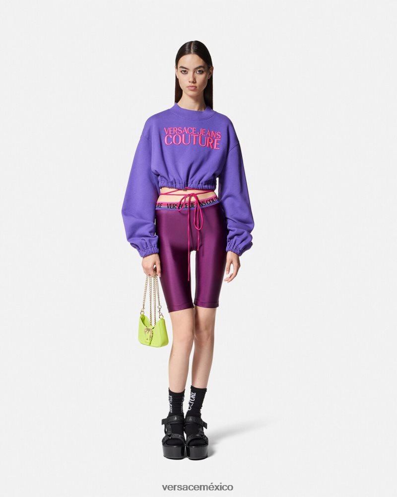Versace pantalones cortos de ciclismo con logo Violeta ropa mujer 84626J2242