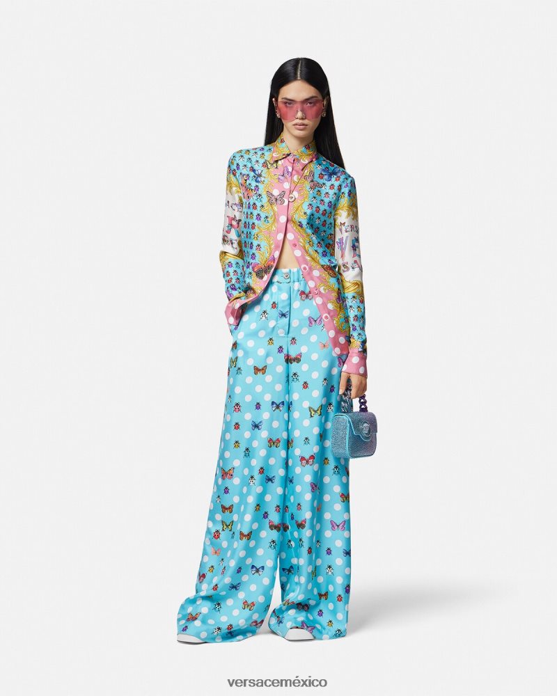 Versace pantalones de seda mariposas imprimir ropa mujer 84626J196
