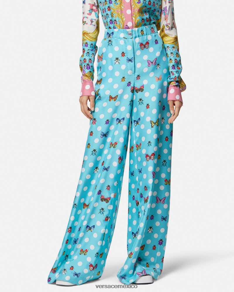 Versace pantalones de seda mariposas imprimir ropa mujer 84626J196