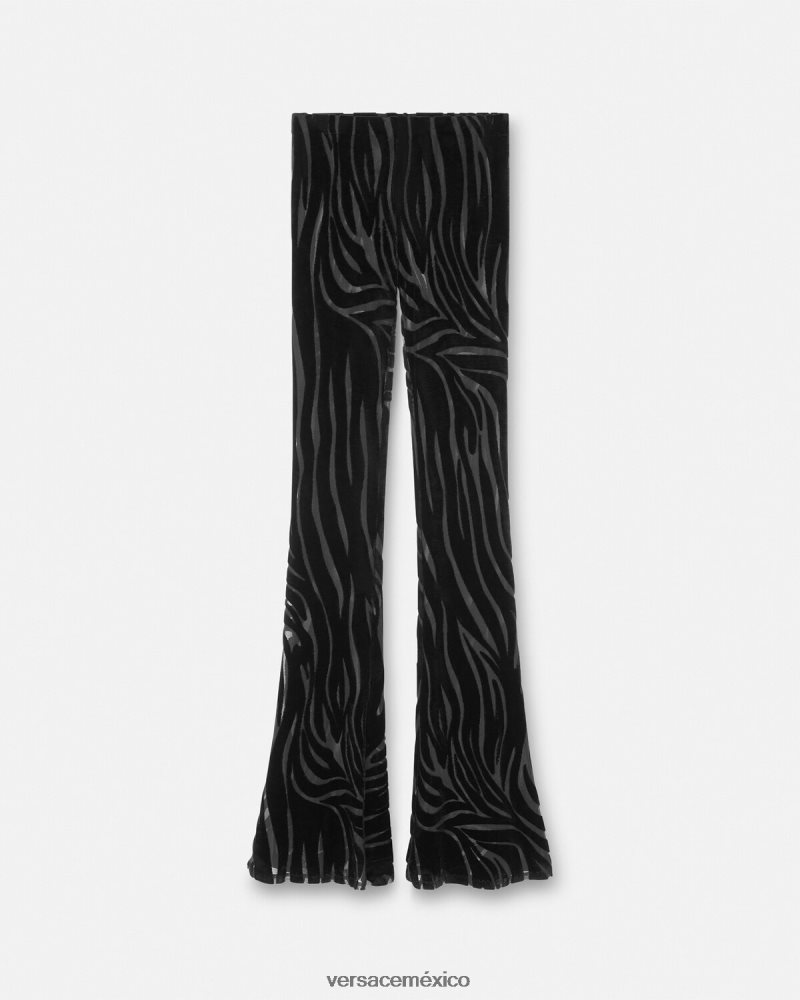 Versace pantalones de terciopelo de cebra negro ropa mujer 84626J222