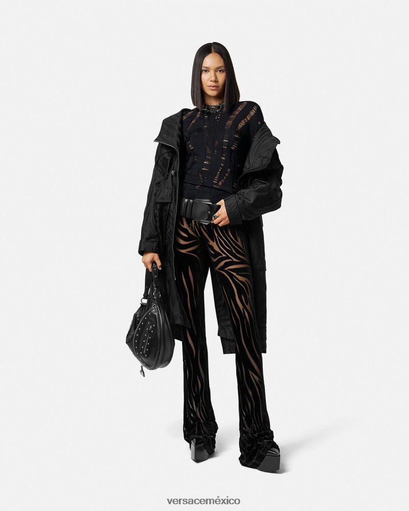 Versace pantalones de terciopelo de cebra negro ropa mujer 84626J222