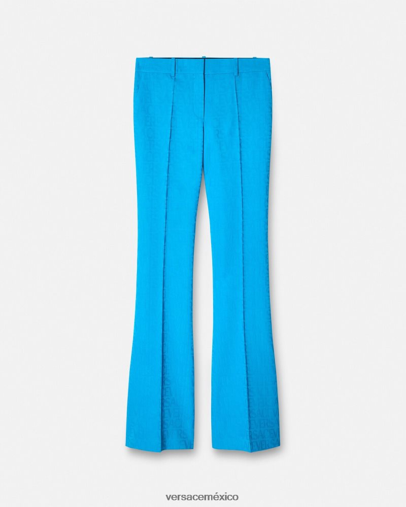 Versace pantalones formales en jacquard integral azul ropa mujer 84626J121