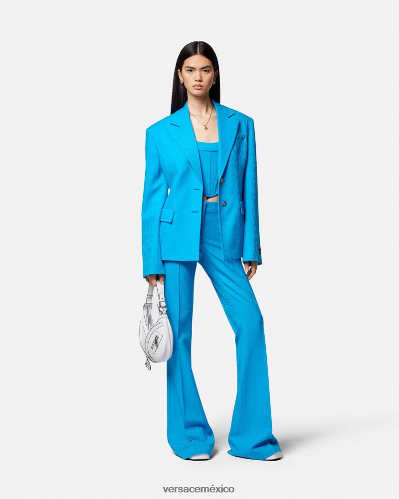 Versace pantalones formales en jacquard integral azul ropa mujer 84626J121