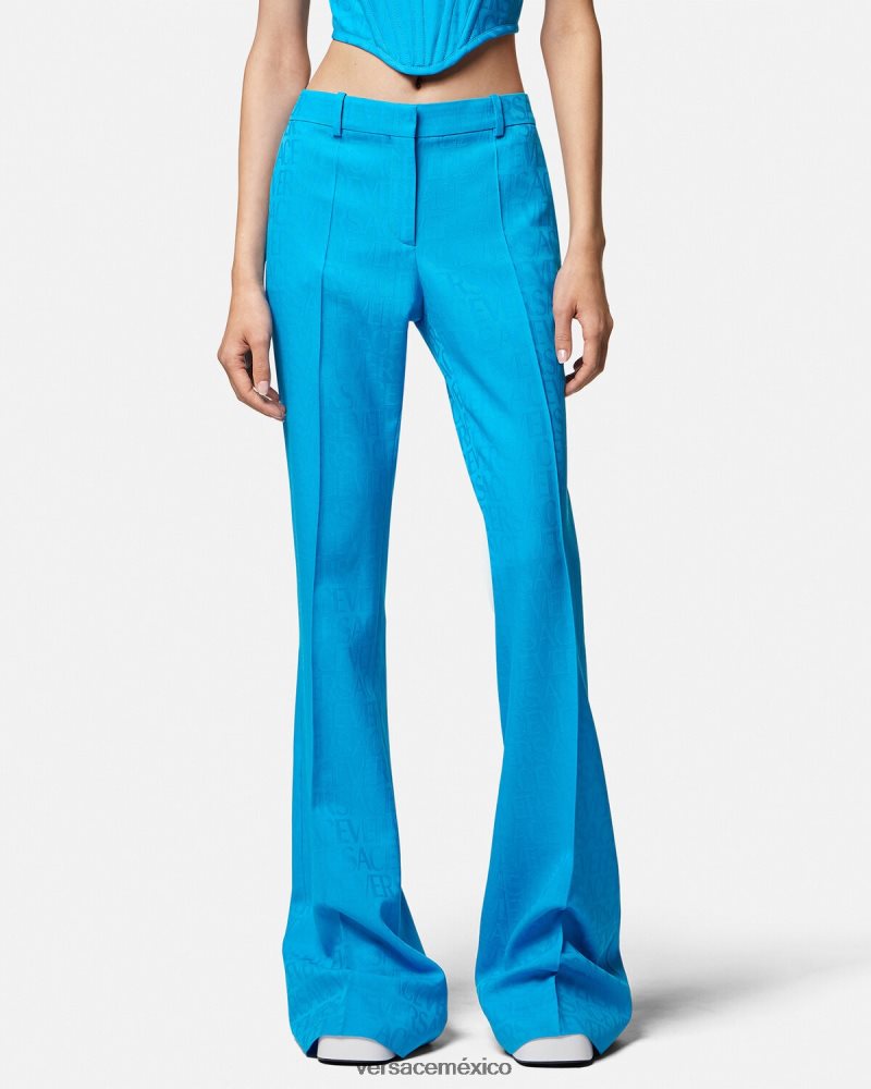 Versace pantalones formales en jacquard integral azul ropa mujer 84626J121
