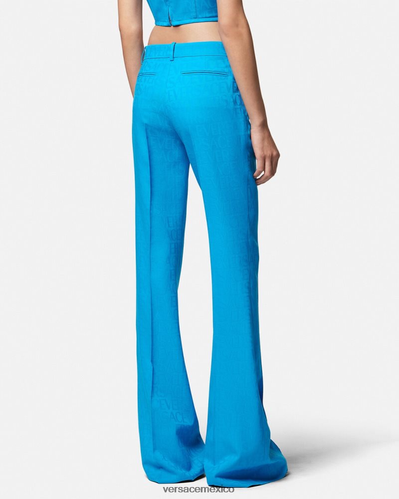 Versace pantalones formales en jacquard integral azul ropa mujer 84626J121