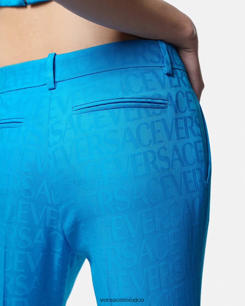 Versace pantalones formales en jacquard integral azul ropa mujer 84626J121