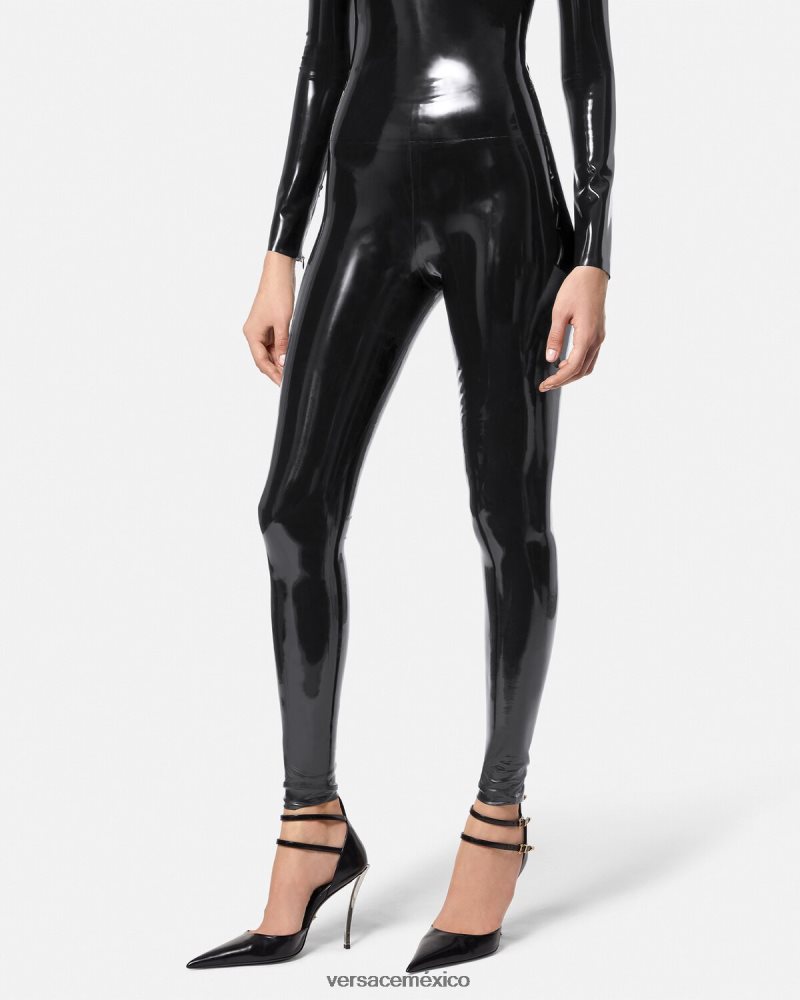 Versace polainas de látex negro ropa mujer 84626J203