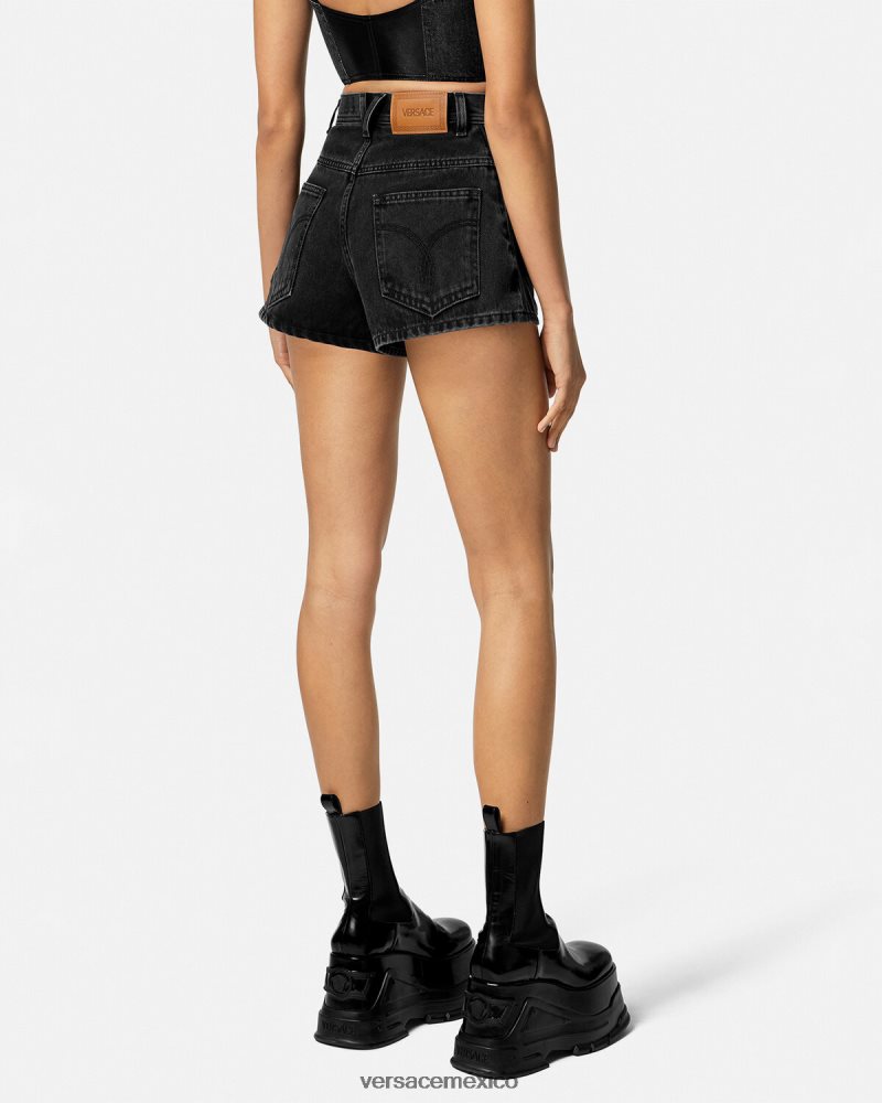 Versace shorts de mezclilla con medusa negro ropa mujer 84626J217